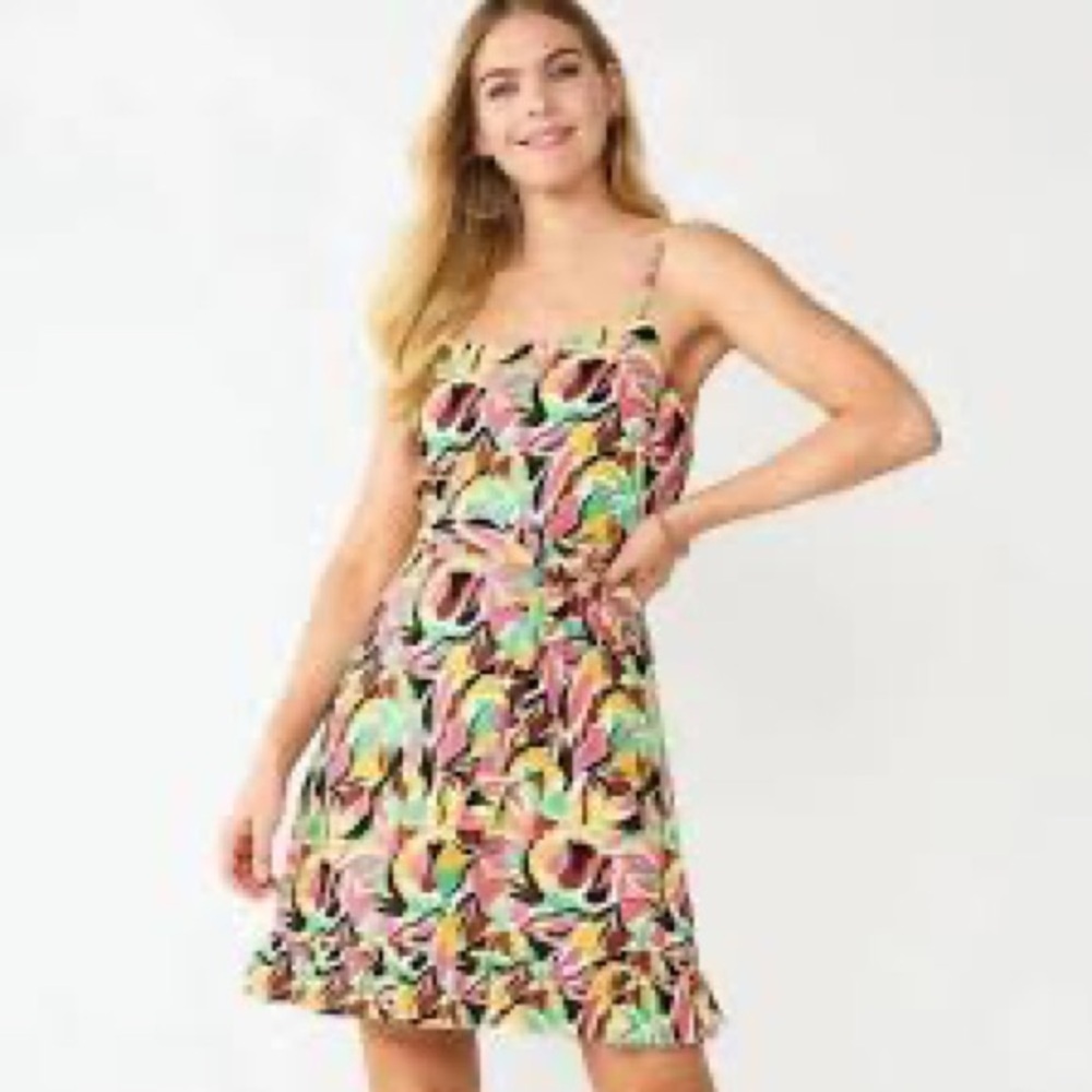 Nine West Colorful Leaf Print Mini Dress